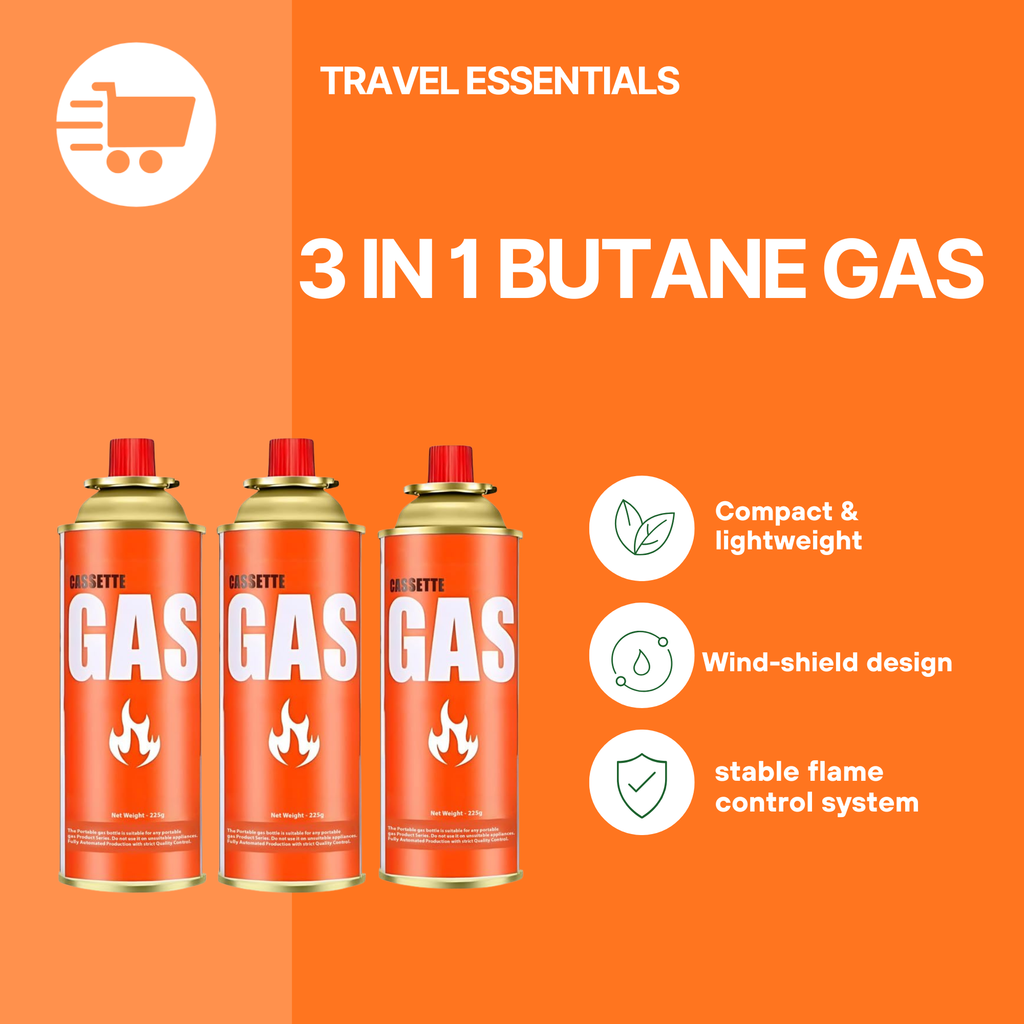 3-in-1 Portable Butane Gas Stove – Cooking, Heating & Outdoor Utility Burner